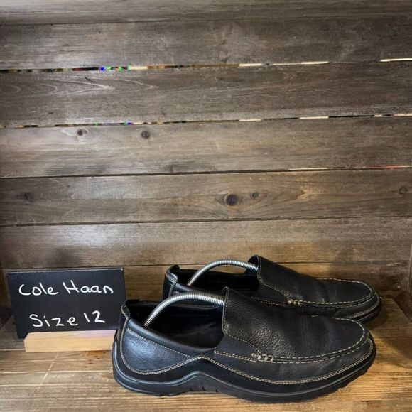 Mens Cole Haan Tucker Venetian Black Leather Shoes Slip On Loafers Size 12 M GUC - Picture 1 of 6